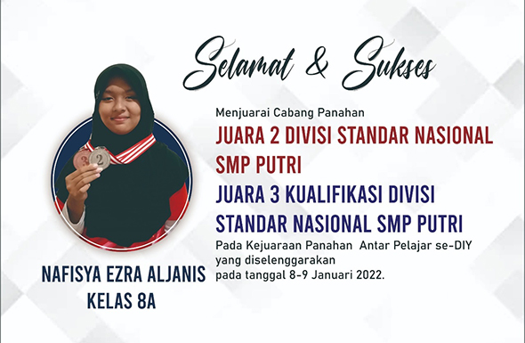 Nafisya Ezra Aljanis Kelas 8A. Peraih Medali dalam Kejuaraan Panahan Antar Pelajar Se-DIY 2022
